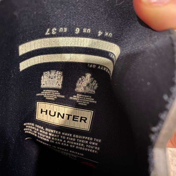 Tall Gray Hunter Boots with navy and white webbing straps - Picture 2 of 6